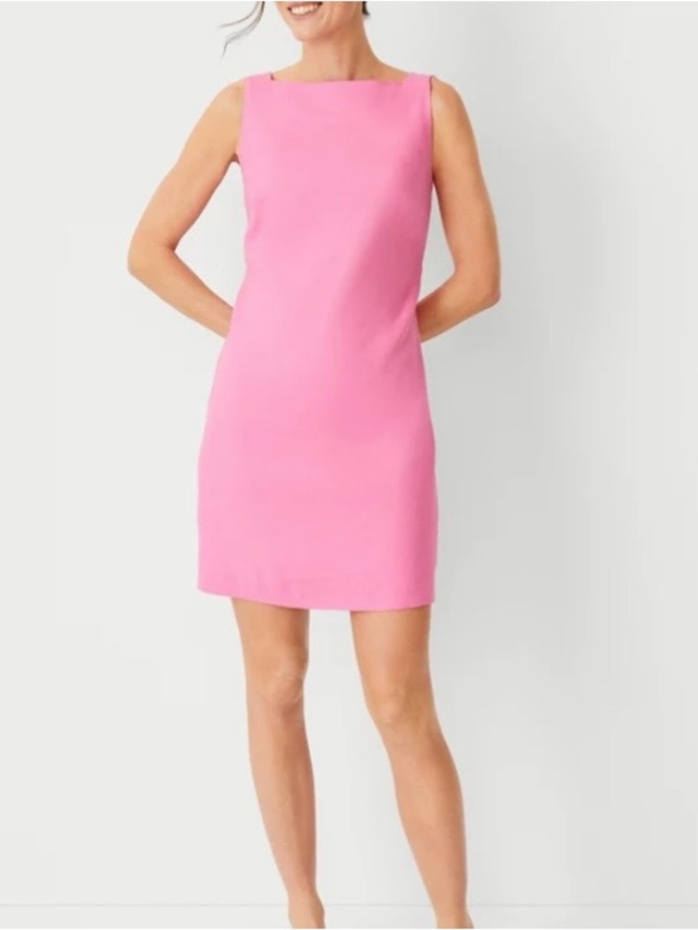 Ann Taylor Pink Boatneck Sleeveless Shift dress in linen blend